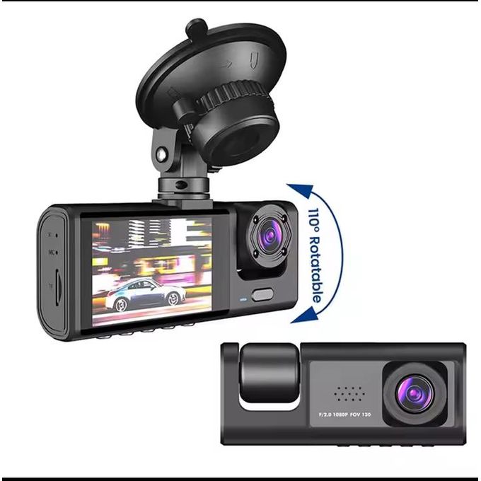 Dash Cam Voiture 3 Caméras – Full HD 1080P Avant & Intérieur + Caméra Arrière 720P, GPS Intégré, Enregistreur de Conduite Intelligent, Boîte Noire Véhicule