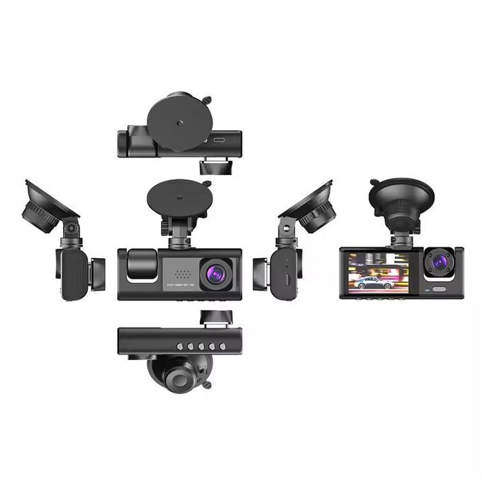 Dash Cam Voiture 3 Caméras – Full HD 1080P Avant & Intérieur + Caméra Arrière 720P, GPS Intégré, Enregistreur de Conduite Intelligent, Boîte Noire Véhicule