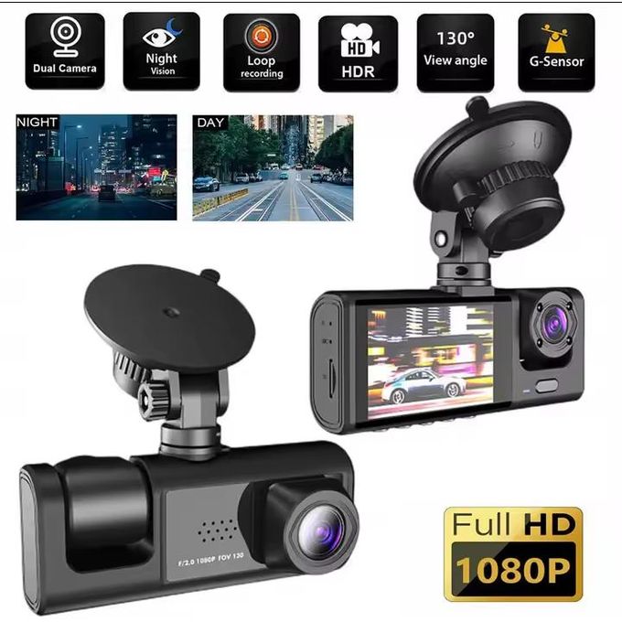Dash Cam Voiture 3 Caméras – Full HD 1080P Avant & Intérieur + Caméra Arrière 720P, GPS Intégré, Enregistreur de Conduite Intelligent, Boîte Noire Véhicule